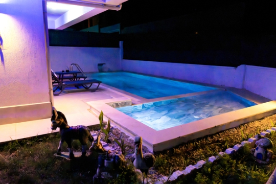 Villa Doğan 1 Fethiye Seydikemer şezlonglu havuz başı dinlenme alanı