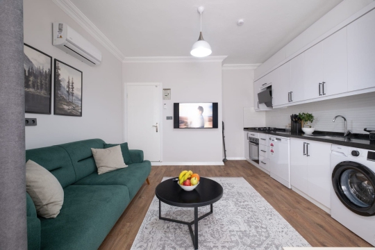 Han Apart 3 Fethiye Patlangıç, geniş ve ferah salon tasarımı