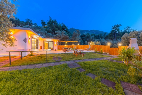 Gece ışıklandırmalı villa ve bahçe – lüks villa atmosferi