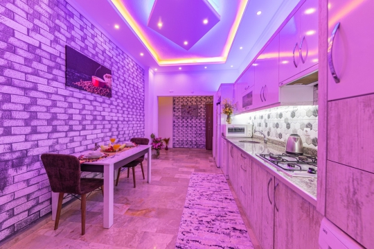 Modern mutfağı ve şık dekorasyonuyla Villa Paşa, Kalkan Çavdır’da konforlu villa tatili arayan misafirleri beklemektedir.