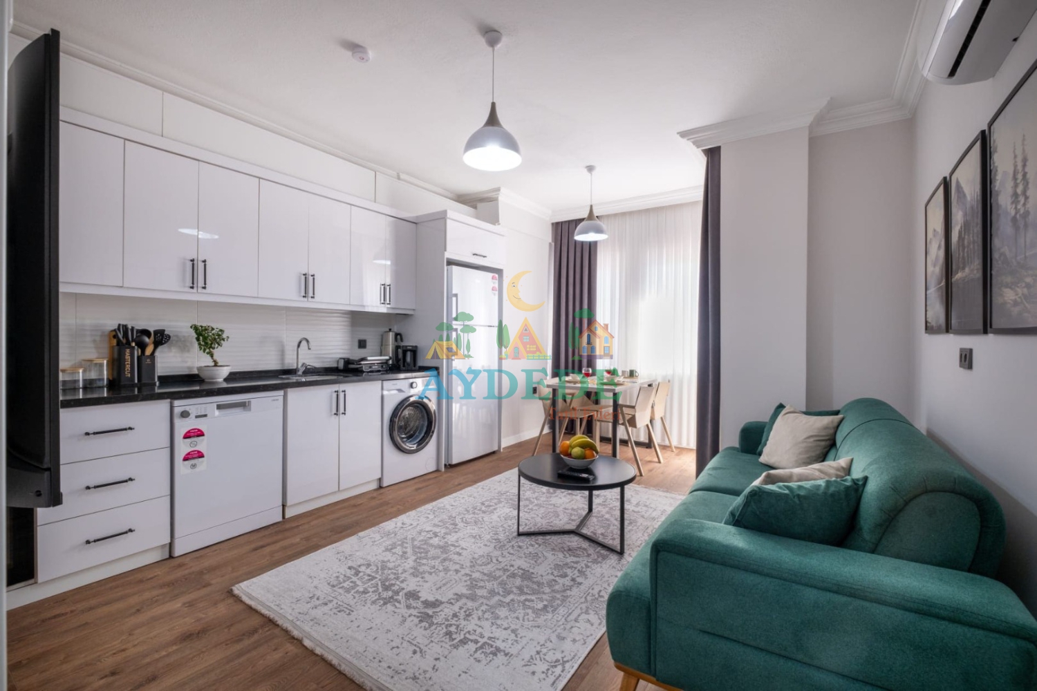 Fethiye Patlangıç Han Apart 3 salon, açık mutfaklı modern yaşam alanı