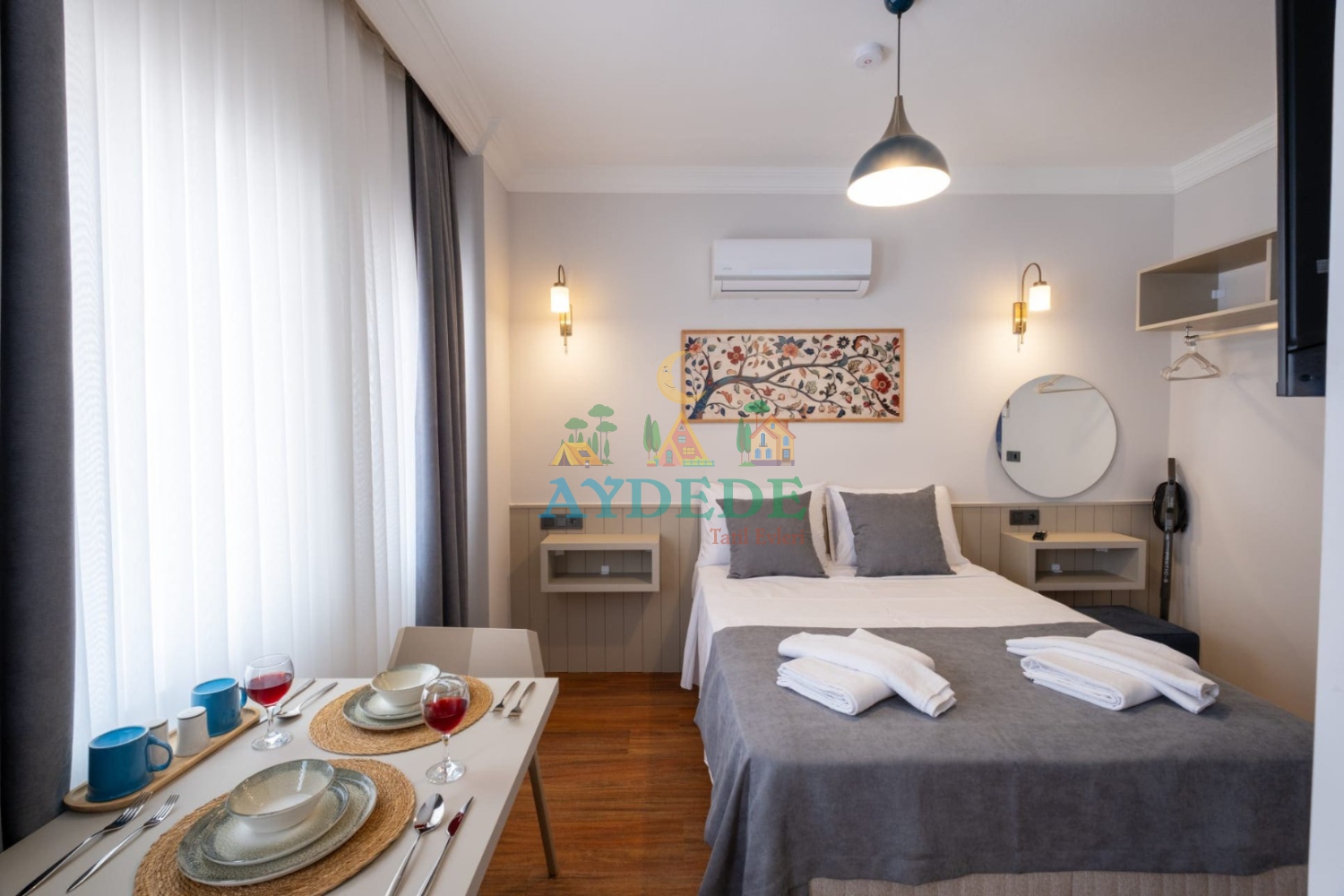 Fethiye Patlangıç Han Apart 1 stüdyo daire, açık mutfaklı modern yaşam alanı