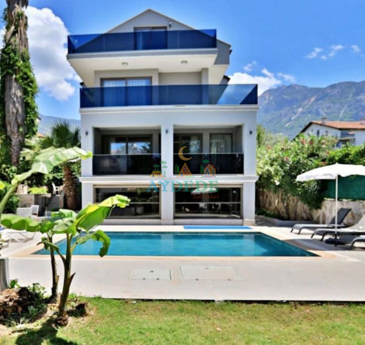 Villa Fatih Fethiye Ovacık’ta özel havuzlu lüks villa dış cephe görünümü
