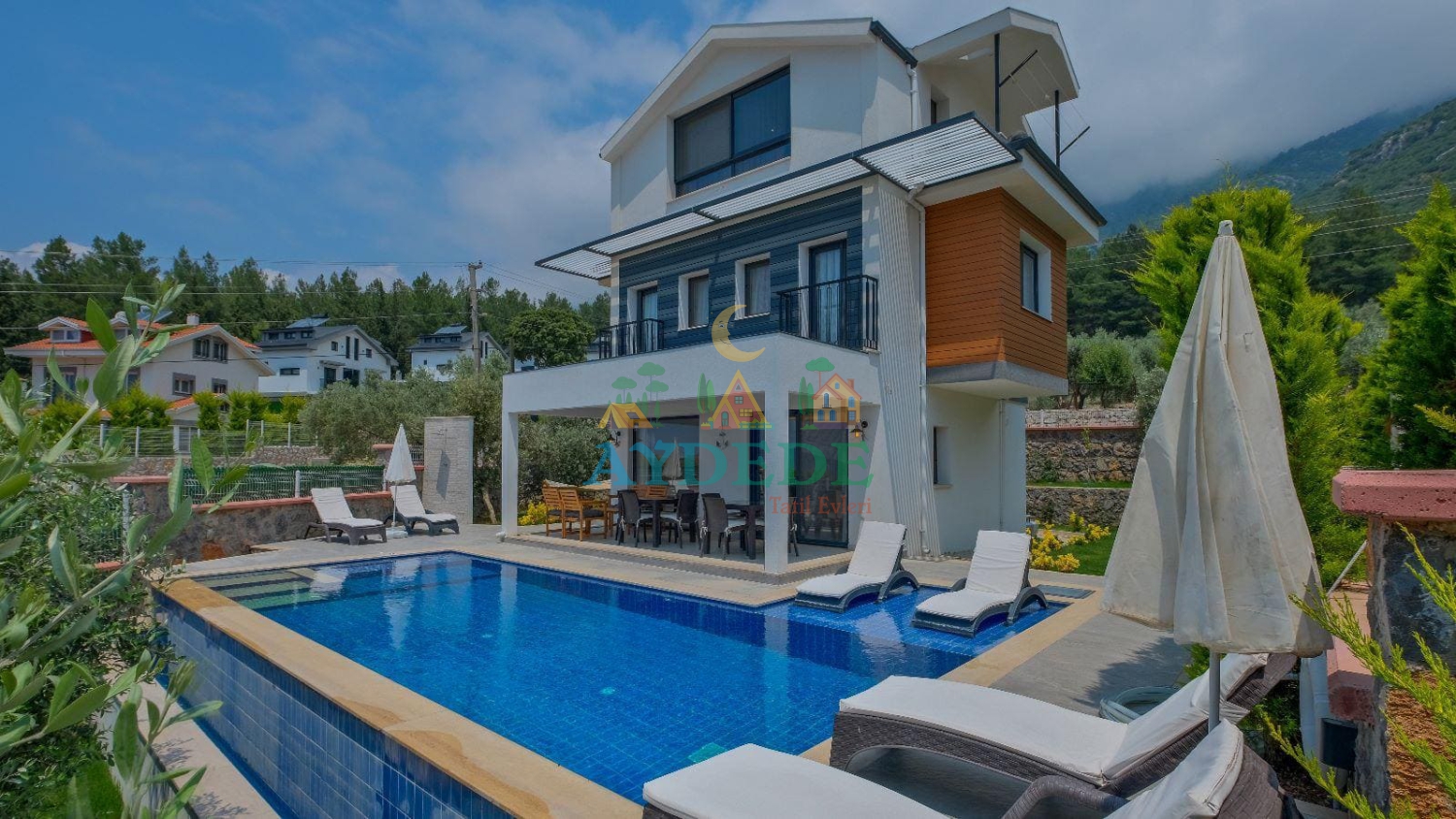 Villa Baydar Ölüdeniz’de özel havuzlu modern villa dış görünümü